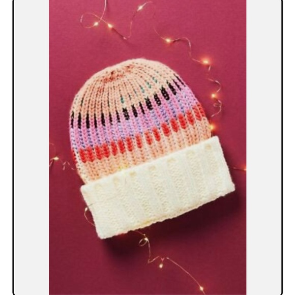 Anthropologie Accessories - Anthropologie Painterly Cable-Knit Beaning Stocking Hat Pink NWT